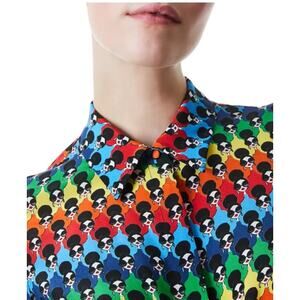 $379 Alice + Olivia Willa Silk Placket Stace Face Print Rainbow Buttton Up Shirt